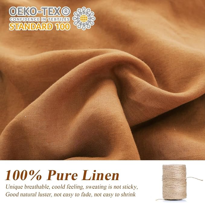 Simple&Opulence 100% Linen Duvet Cover Set 2pcs Natural French Basic Style Washed Flax Solid Color Breathable Soft Farmhouse Bedding with Button Closure (Rust, Twin)