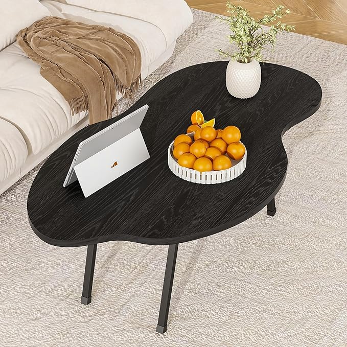 Foldable Coffee Table,Mid Century Modern Coffee Table Living Room Tables,Cloud Shape Irregular Center Table,Portable Folding Table for Small Spaces,Living Room,Bedroom,Entryway,Easy Assembly,Black
