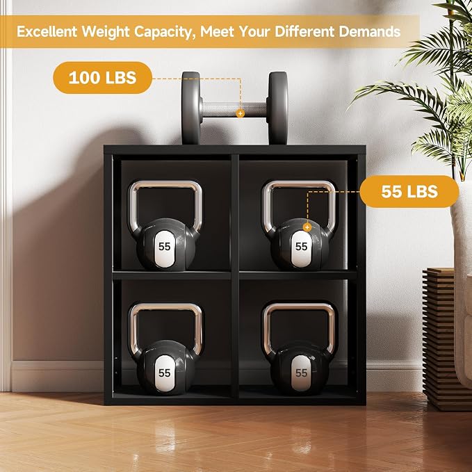 IRONMIX Metal Cube Storage Organizer, Black Bookshelf with Storage, Short Bookshelf Horizontal, Modern Small Bookcase Cube Shelf, Short Cabinet Display Case for Home Office Library (Black, 700-2 Set)