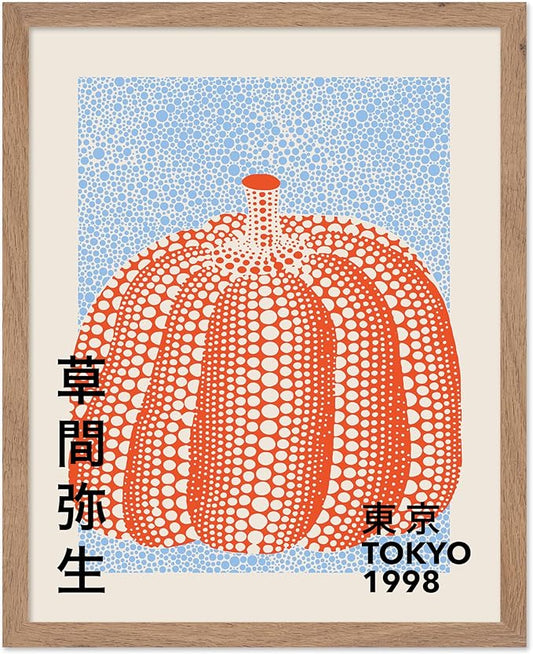 Poster Master Pumpkin Forever Print - Vintage Infinity Dots Poster - Tokyo Art - Chic Gift for Men, Women - Perfect Decor for Living Room, Bedroom, Office - 16x20 Beige Framed