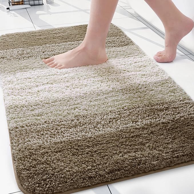 Arotive Microfiber Bathroom Rugs, Shaggy Soft and Absorbent Bath Rug, Non-Slip, Thick Plush Machine Washable Dry Bath Mats for Bathroom, Tub and Shower, 30x20, Coffee, Rectangular