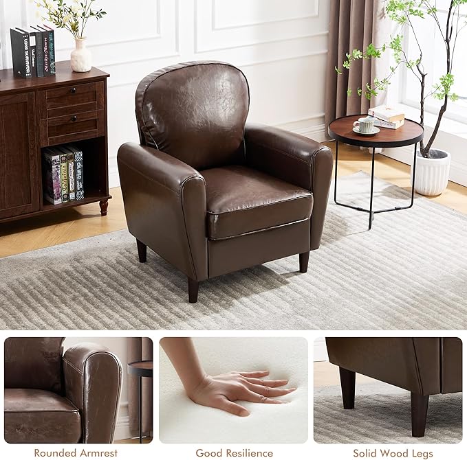 Mid Century Accent Chair Set of 2, Modern Faux Leather Arm Chair, Comfy Upholstered Reading Chair Single Sofa Chairs for Living Room, Bedroom, Club, Coffee