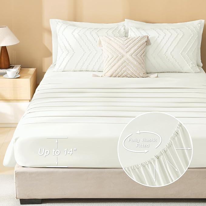 Litanika Oversized King Size Comforter Set with Sheets Ivory - 7 Pieces Bed in a Bag Oversized King Boho Tufted Complete Bedding Sets with Comforter, Sheets, Pillowcases & Shams