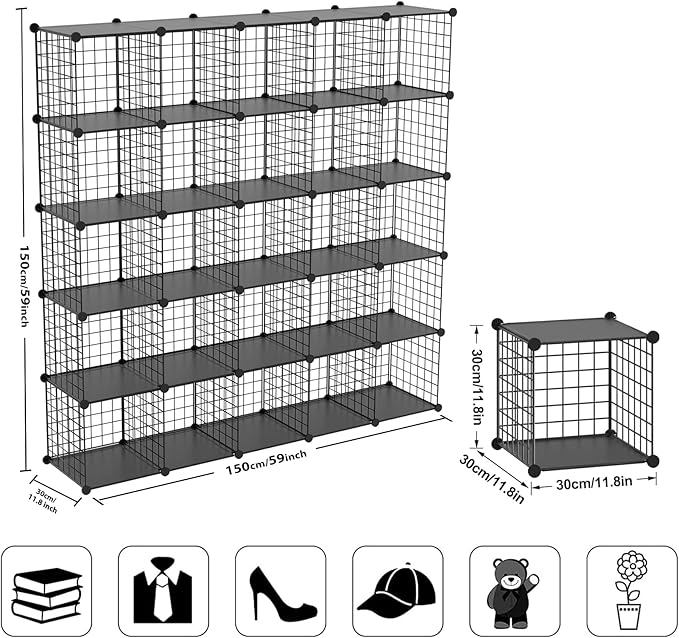 Wire Cube Storage Organizer, 25-Cube Metal Storage Shelves Bookshelf, Stackable Modular Closet Organizer for Bedroom Living Room, Office,Storage Shelves