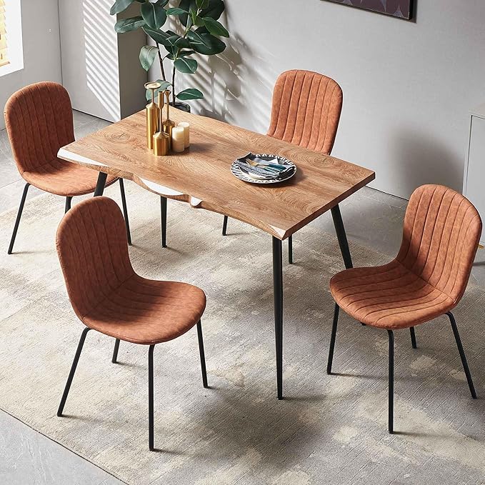 NORDICANA 5-Piece Dining Table Set, Modern Rectangular Dining Table and Chairs Set for Kitchen, Dining Room, Dinette, Breakfast Nook w/ 4 Chairs - Faux Leather Brown