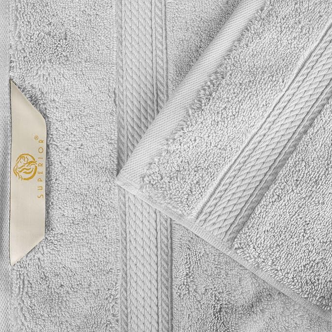 Superior Egyptian Cotton Pile Bath Sheet Set of 2, Ultra Soft Luxury Towels, Thick Plush Essentials, Absorbent Heavyweight, Guest Bath, Hotel, Spa, Home Bathroom, Shower Basics, Silver