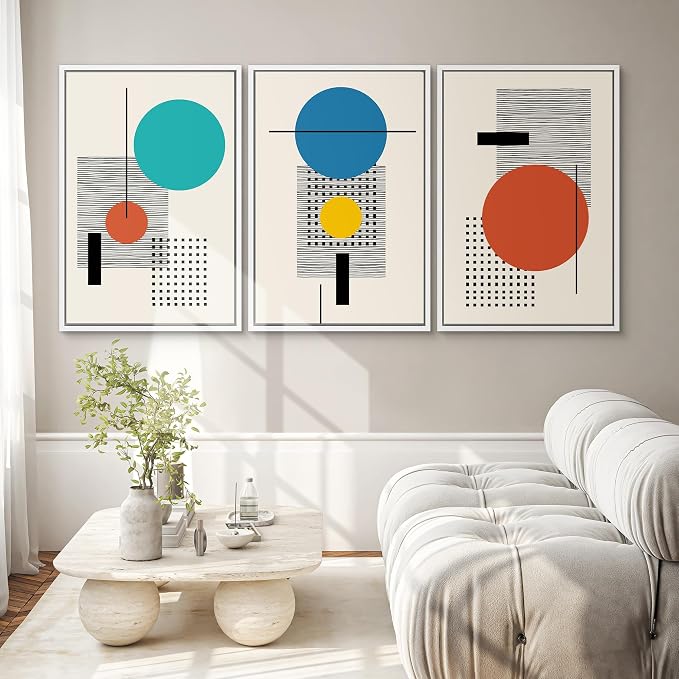 SIGNWIN Framed Canvas Wall Art Colorful Boho Decorative Art Geometric Patterns Illustrations Abstract Bohemian Urban Multicolor Metallic for Home Office - 16"x24"x3 White