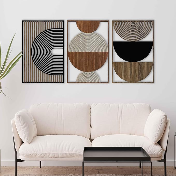 Boho Mid Century Modern Wood Wall Art, Geometric Wood Wall Decor Midcentury Modern Style, Colorful Wooden Wall Art for Home, Home Gift