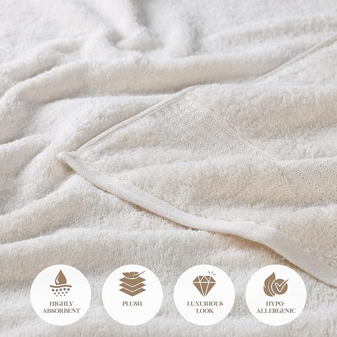 Superior Heritage Egyptian Cotton 3 Piece Towel Set, Assorted Absorbent Towels for Bathroom, Guest Bath, Luxury Home Decor Essentials, Includes 1 Bath, 1 Hand, 1 Face Towel/Washcloth, Ivory