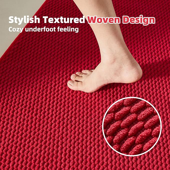 Christmas Bathroom Runner Rugs, Long Bath Mat Runner Washable Thin Quick Dry Low Pile Bathroom Runner Rugs Non Slip, Red 24"x70"