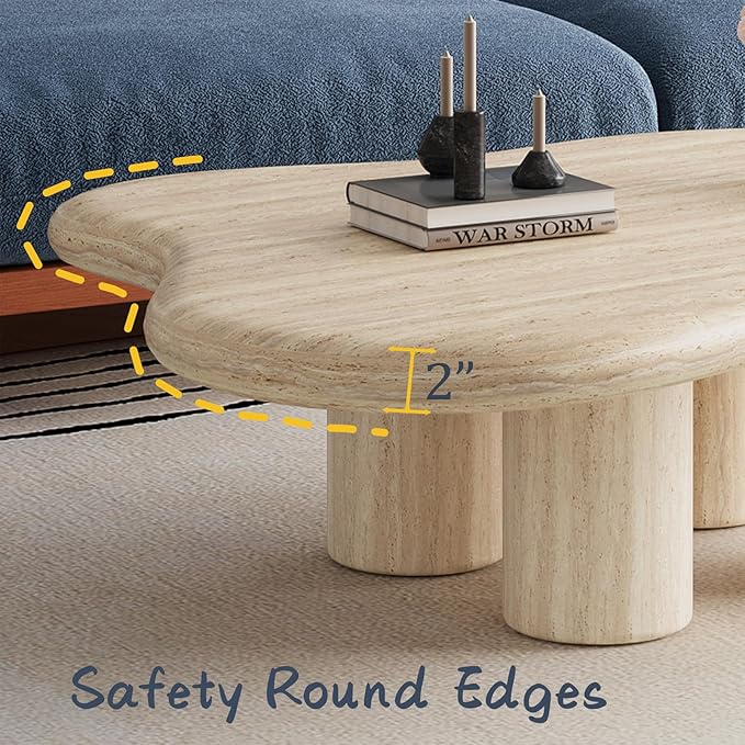 47.24" Cloud Coffee Table- Irregular Coffee Table Wood Modern Center Table with 4 Legs,Tea Table for Living Room Bedroom Apartment Farmhouse