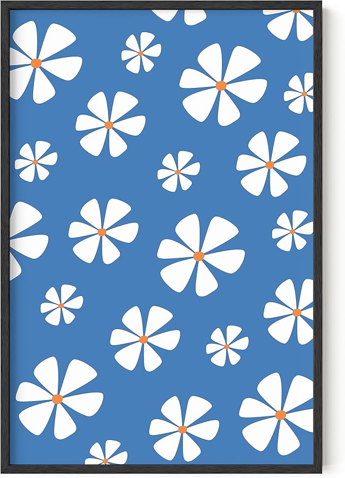 HAUS AND HUES Daisy Flower Painting - Blue Floral Art for Room Aesthetic (Unframed, 24x36)
