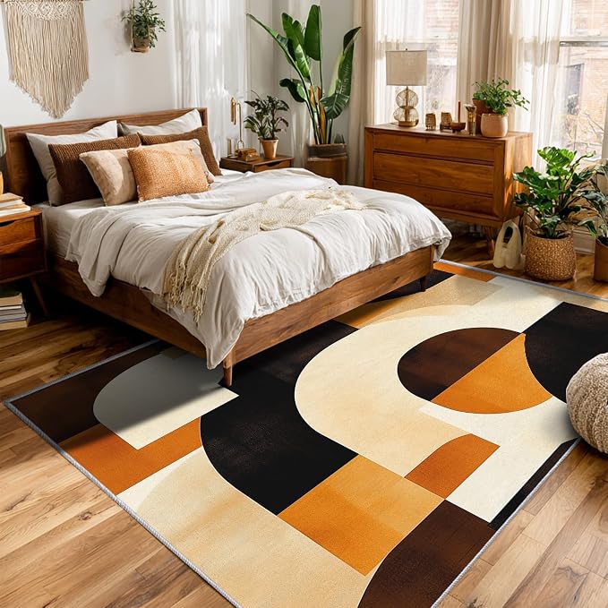 Mid Century Modern Rugs for Bedroom Decor, 5x8 ft, Abstract Geo Area Rugs for Living Room, Soft Non Slip Washable MCM Geometric Carpet Home Decorations Dt-Ghf-28