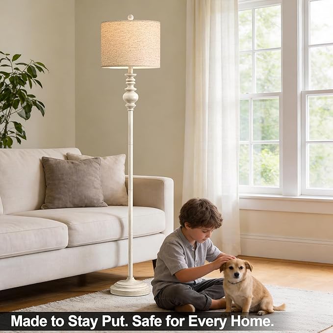 BOBOMOMO 64.25" Farmhouse Floor Lamp with Remote, Dimmable Floor Lamp with Adjustable Color Temperatures, Tall White Standing Floor Lamps for Living Room Corner, Bedroom & Nursery, 9W Bulb Included