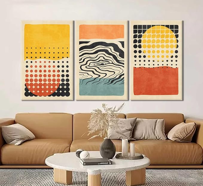 3Pcs Abstract Color Blocks Wall Art Mid Century Geometric Illustrations Posters Prints Boho Neutral Block Painting Pictures Colorful Minimalist Blocks Canvas for Room Office Wall Decor Framed