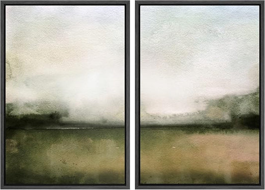 IDEA4WALL Framed Wall Art Print Set Watercolor Brown Ocean Nautical Beach Landscape Wilderness Nature Illustrations Modern Art Boho Graphic Colorful for Living Room, Bedroom, Office - 16"x24"x2 Black