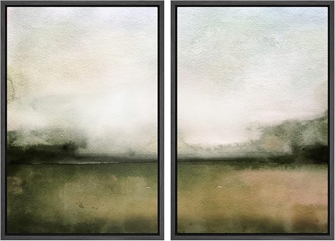 IDEA4WALL Framed Wall Art Print Set Watercolor Brown Ocean Nautical Beach Landscape Wilderness Nature Illustrations Modern Art Boho Graphic Colorful for Living Room, Bedroom, Office - 24"x36"x2 Black