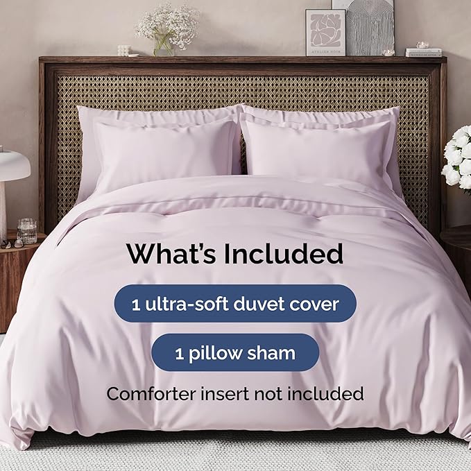 Duvet Cover Twin/Twin XL Size - Extra Soft Twin/Twin XL Size Duvet Cover - Lightweight, Breathable & Cozy w/Zipper Closures and Ties - 68" x 90" Inches - (Light Lavender) Comforter Not Included
