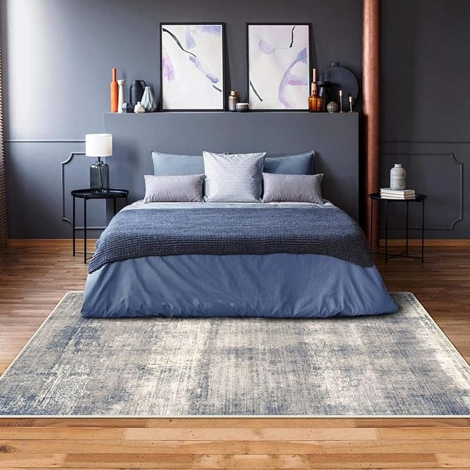 4x6 Rug, Small Area Rug for Living Room, Bedroom, Kitchen, Machine Washable Non-Slip Throw Rug, Modern Abstract Carpet for Entryway Nursery Coffee Table - Durable (Gardual-Blue)
