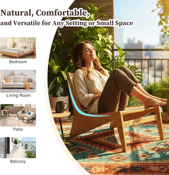 Furlide Rattan Accent Chair for Living Room, Mid Century Side Chair, Comfy Bamboo Chairs for Bedroom Reading Room, Wood