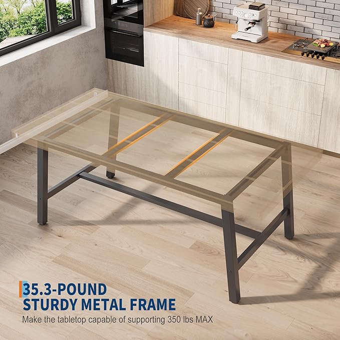 GarveeHome Industrial Dining Table for 4-6 People, 63" Long Wooden Kitchen Table with Sturdy Metal Frame & Natural Wood Finish - Seats 4 Rectangular Counter for Dinner, Kitchen, Dining Room - Natural