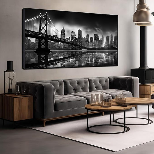 Brooklyn Bridge Wall Art for Living Room Large City Wall Decor for Bedroom Home Office Decor with Black Frames 29 x 58 Inch