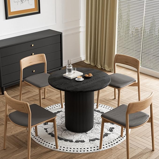 Rophefx Round Dining Table, 35.4" Modern Wood Kitchen Table for 2 to 4, Pedestal Circle Dining Tables, Fluted Dining Table for Leisure, Coffee, Kitchen, Dining Room φ35.4" x 29.9"H (Black Color)