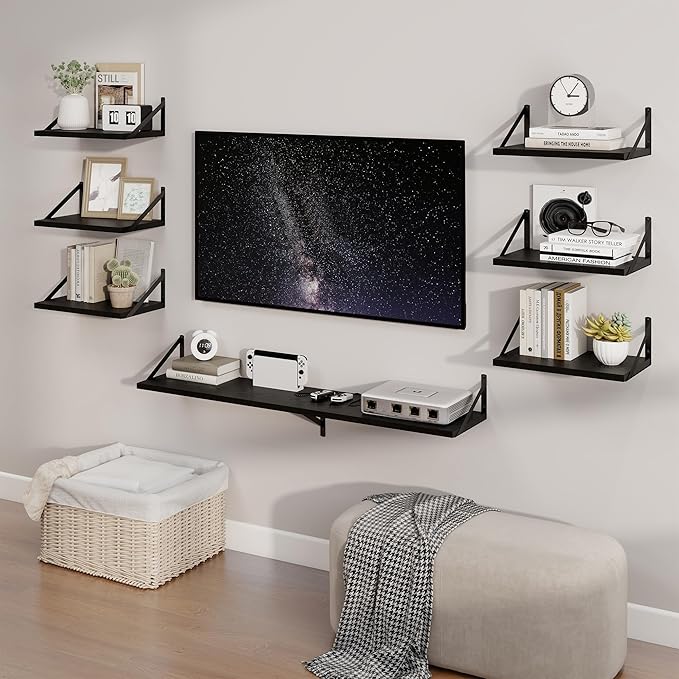 Axeman Deep Floating Shelves | 24 Inch Black Wall Shelves Set of 2 | 10 Inch Deep Wood Floating Shelves for Wall | 24" W x 10" D Black Shelves for Living Room Bathroom Kitchen
