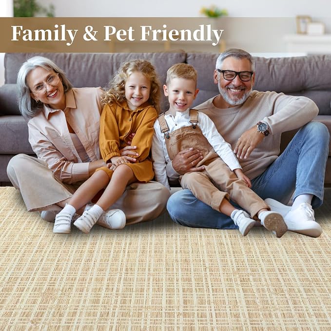 Modern Rug 6x9 Area Rugs for Living Room Washable Bedroom Rug Geometric Yellow Large Area Rug Soft Faux Wool Non Slip Throw Rugs Low Pile Stain Resistant Carpet for Dining Room 6'x9' Yellow