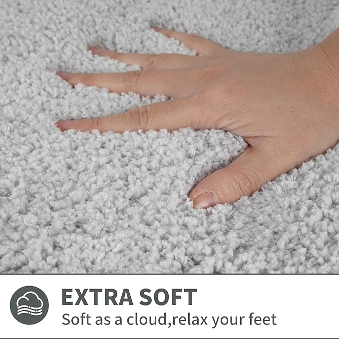 Scalloped Grey Small Bathroom Rugs Mat,Non Slip Absorbent Quick Dry Bath Mats for Shower Room,Plush Microfiber Bath Rug for Bathroom Floor Washable Carpet for Shower Tub Sink Bedroom,16"x24"