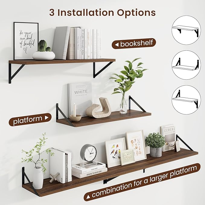Axeman 30 Inch Floating Shelves | 10 Inch Deep Walnut Wall Shelves Set of 2 | 30" W x 10" D Walnut Floating Shelves for Living Room Bathroom Kitchen