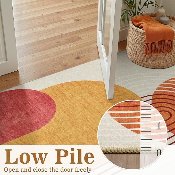 DCX Abstract Machine Washable 2x3Rug, Mid Century Modern Rug for Living Room, Soft Low Pile Non Slip Carpet, Kid & Pet Friendly Stain Resistant Rug for Bedroom Dining Room Office, Orange & Yellow
