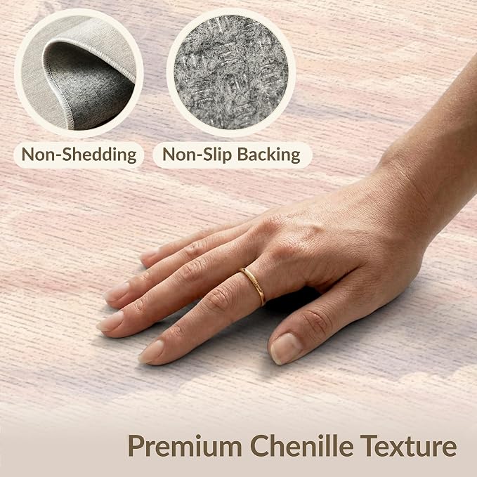 9'x12' Washable Watercolor Cloud Oversized Rug, Blush Pink Non-Shedding Pet Friendly Carpet for Master Suite, California King, Under Bed, Foldable Easy Care Mat | Ref:2208256