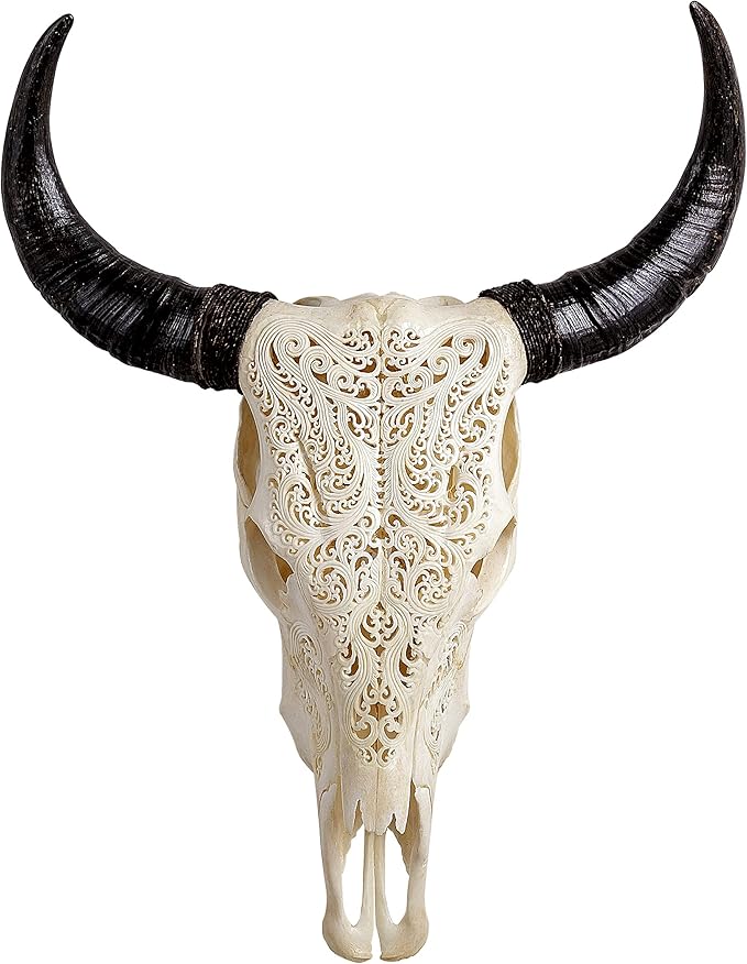 Skull Bliss - Hand-Carved Real Authentic Taxidermy Cow Skull/Bull Skull Wall Decor with Horns/Real Animal Cow Skull Wall Decor (Standard Horns)
