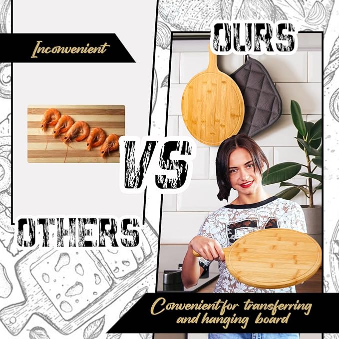 Nuenen 20 Pcs Round Wood Cutting Board with Handle Acacia Bamboo Wooden Serving Kitchen Chopping Boards for Pizza, Bread, Cheese, Charcuterie, Fruit, Vegetables (Bamboo)
