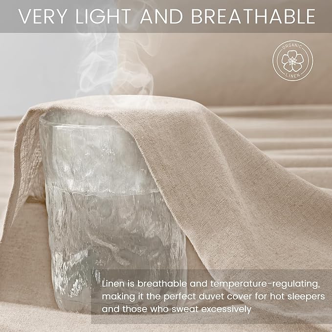 3Pcs Organic Linen Duvet Cover King Size, 100% French Linen from Normandy, Soft & Durable Tannish Linen Grey Bedding Set Comforter Cover with 2 Pillowcases, 1 Duvet Cover with Zipper