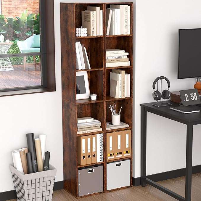 Bookshelf,6 Cube Storage Organizer, 6 Tier Cube Low Bookcase Freestanding Storage Display Organizer, Six-Cubes Open Shelf Bookshelf for Home Office (Retro Brown, 6-Cube)