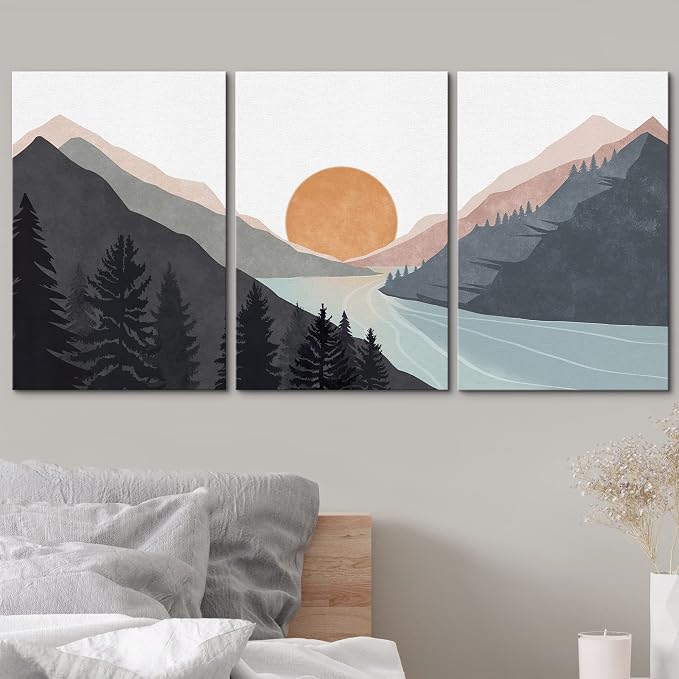 wall26 Canvas Print Wall Art Set Mountain Range Sunlight Horizon Abstract Nature Illustrations Modern Art Nordic Decorative Wilderness Zen Minimal Boho for Living Room, Bedroom, Office - 24"x36"x3