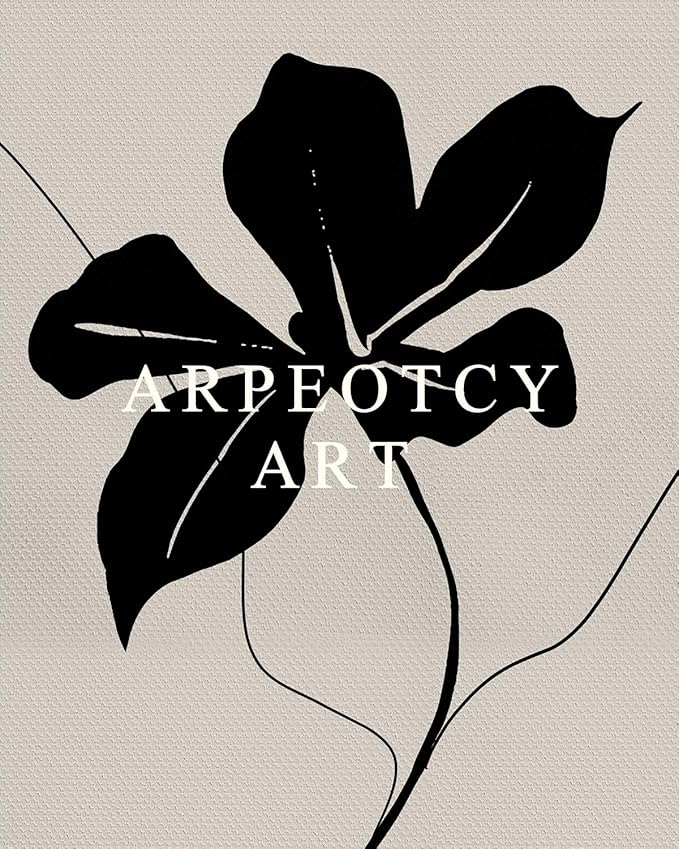 ARPEOTCY Vintage Framed Canvas Wall Art, Black Abstract Minimalist Flower Art Prints Home Decor Aesthetic, Rustic Mid Century Oil Paintings for Bedroom Bathroom Decor,8x10inch
