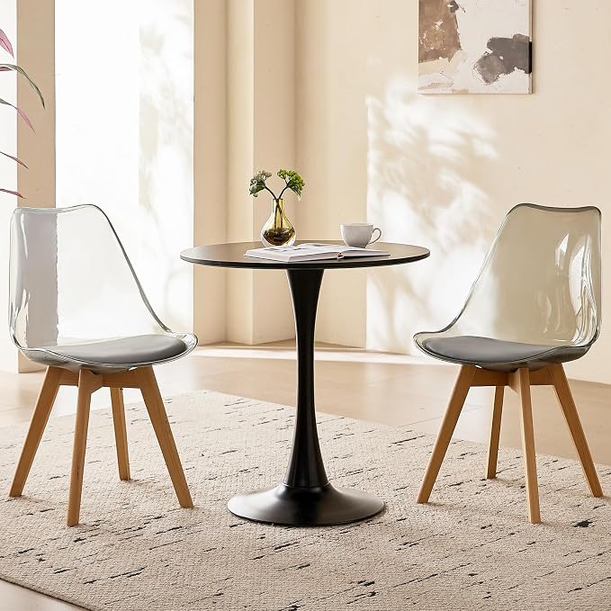 23.6" Round Dining Table for 2-4 Modern Circle Tulip Table with Metal Tulip Pedestal Base for Kitchen Dining Living Room Apartment Small Space Cafe, Black