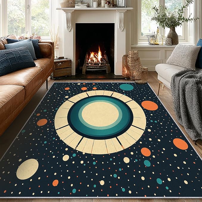 Mid Century Modern Rugs 6x9, Abstract Retro Washable 6 x 9 Area Rug for Living Room, Bedroom, Low Pile Non Slip Stain Resistant Carpet, Mid Century Home Decor Accessories & M901