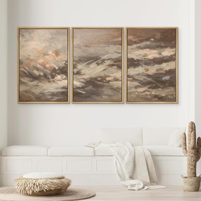SIGNWIN Framed Canvas Print Wall Art Set Warm Earth Tone Brushstroke Abstract Illustrations Modern Art Decorative Boho Relax/Zen Nordic for Living Room, Bedroom, Office - 16"x24"x3 Natural