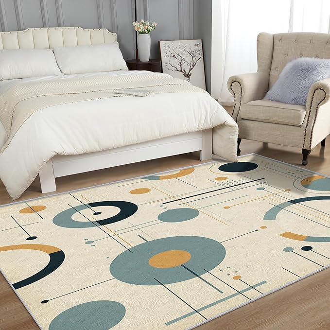 Mid Century Rugs for Living Room 3x5, Retro 50s Geometric Abstract Modern Pattern Design Area Rug, Mid Century Bedroom Decor Carpet, Non Slip, Washable (RG393)