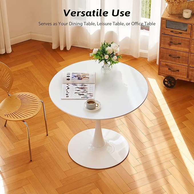 VONLUCE White Round Dining Table,36" Tulip Table,Kitchen Table for 4 to 6 Person,Modern Furniture with MDF Top & Pedestal Base for Dining Room, Living Room White