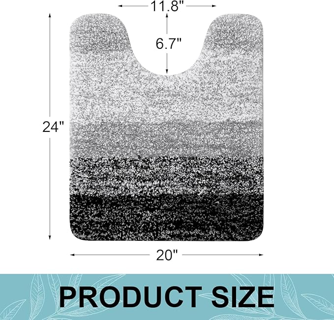 Arotive Microfiber Bathroom Rugs, Shaggy Soft and Absorbent Contour Toilet Rugs, Non-Slip, Thick Plush Machine Washable Dry Bath Mats for Toilet Base, 24x20, Black, U-Shape