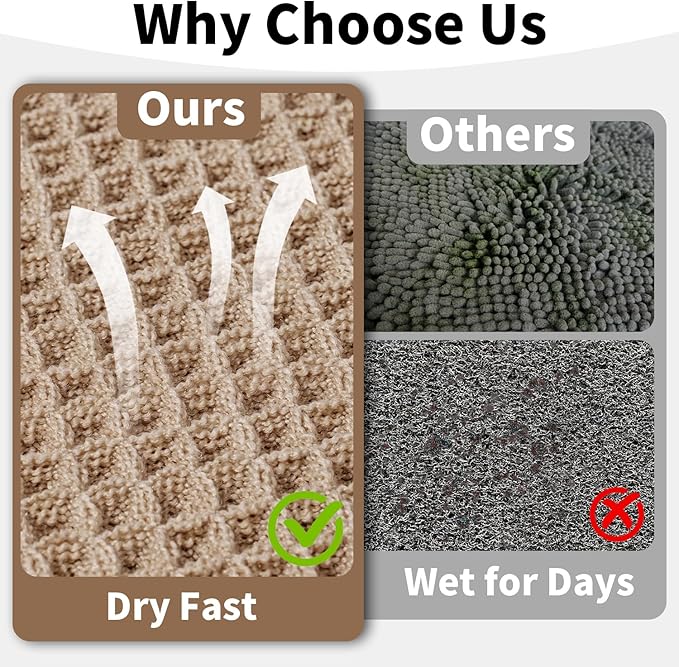 Waffle Runner Bath Mat - Long Boho Bathroom Rugs Non Slip Washable, Super Absorbent & Quick Dry, Soft Bath Mat Farmhouse Bathroom Decor, 24'' x 60'', Khaki