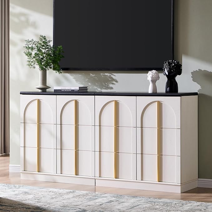 ACCOHOHO Buffet Cabinet with Storage&Arched Doors,31.5 Inch Wood Sideboard with Adjustable Shelf,Modern Coffee Bar Tables Accent Cabinets for Living Room,Kitchen Or Entryway (White, 2 Piece)