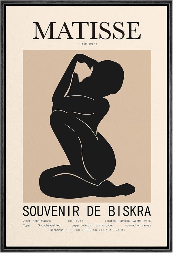 MUDECOR Framed Canvas Print Wall Art Henri Matisse Black & Tan Abstract Nude People Shapes Illustrations Modern Art Minimalist Multicolor Cool for Living Room, Bedroom, Office - 24"x36" Black