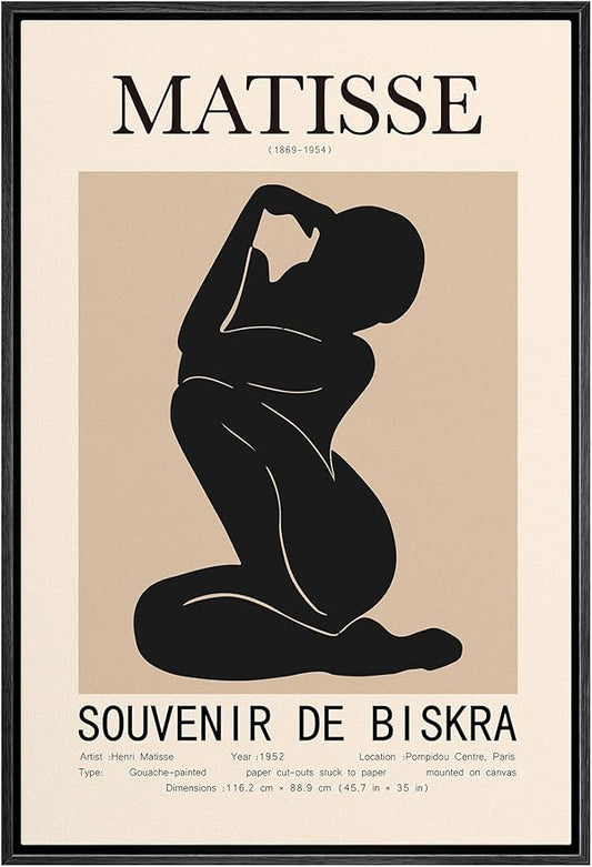 MUDECOR Framed Canvas Print Wall Art Henri Matisse Black & Tan Abstract Nude People Shapes Illustrations Modern Art Minimalist Multicolor Cool for Living Room, Bedroom, Office - 24"x36" Black
