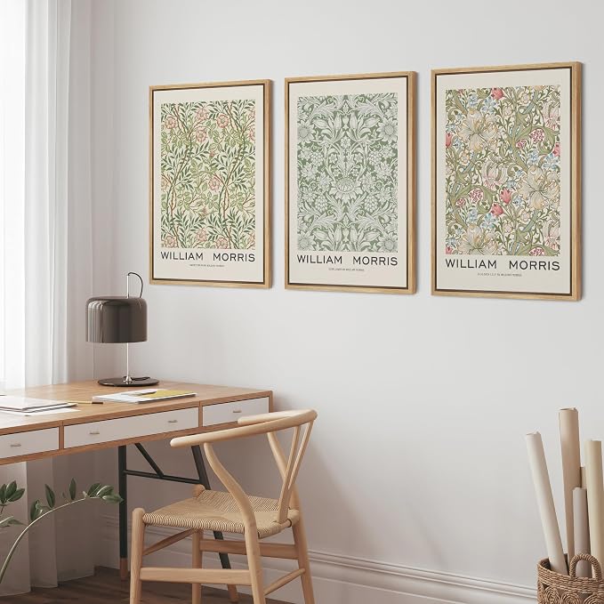 wall26 Framed Canvas Print Wall Art Set William Morris Flower Pattern Tapestries Nature Floral Illustrations Fine Art Decorative Botanical Rustic for Living Room, Bedroom, Office - 24"x36"x3 Natural